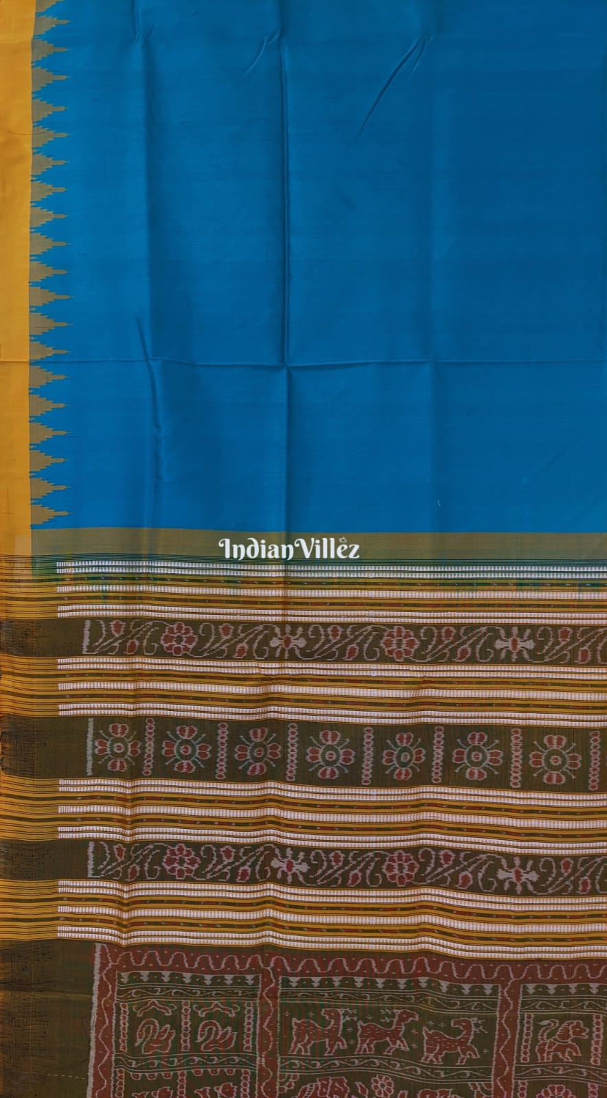 Sea Green with Yellow Kumbha Sambalpuri Silk Saree