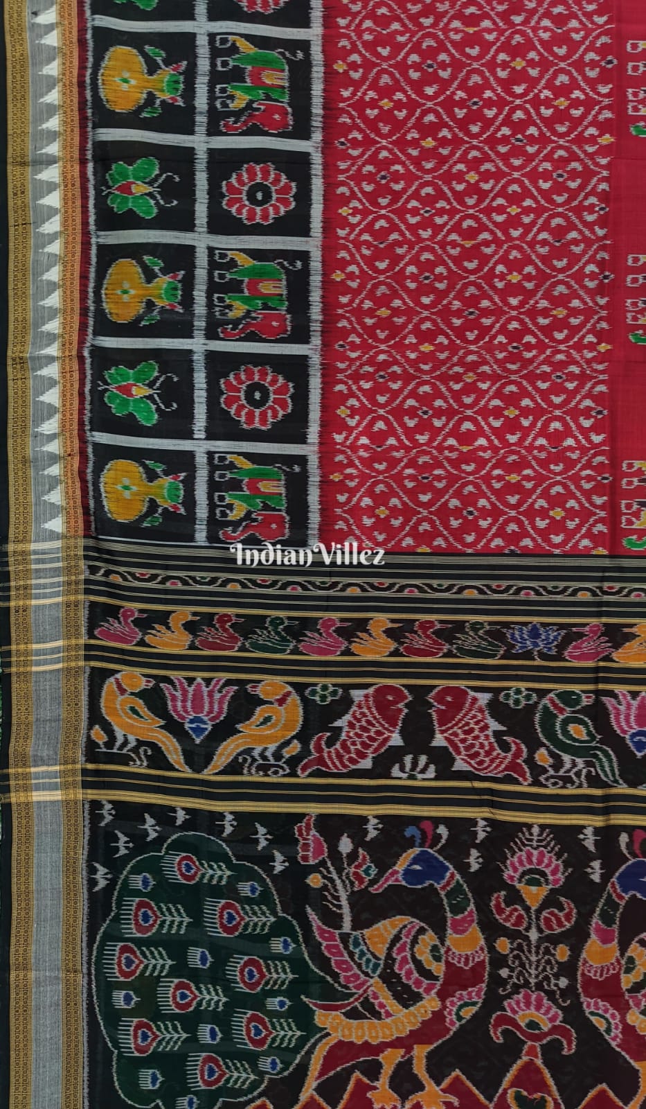 Black Red Odisha Ikat Designer Khandua Silk Saree
