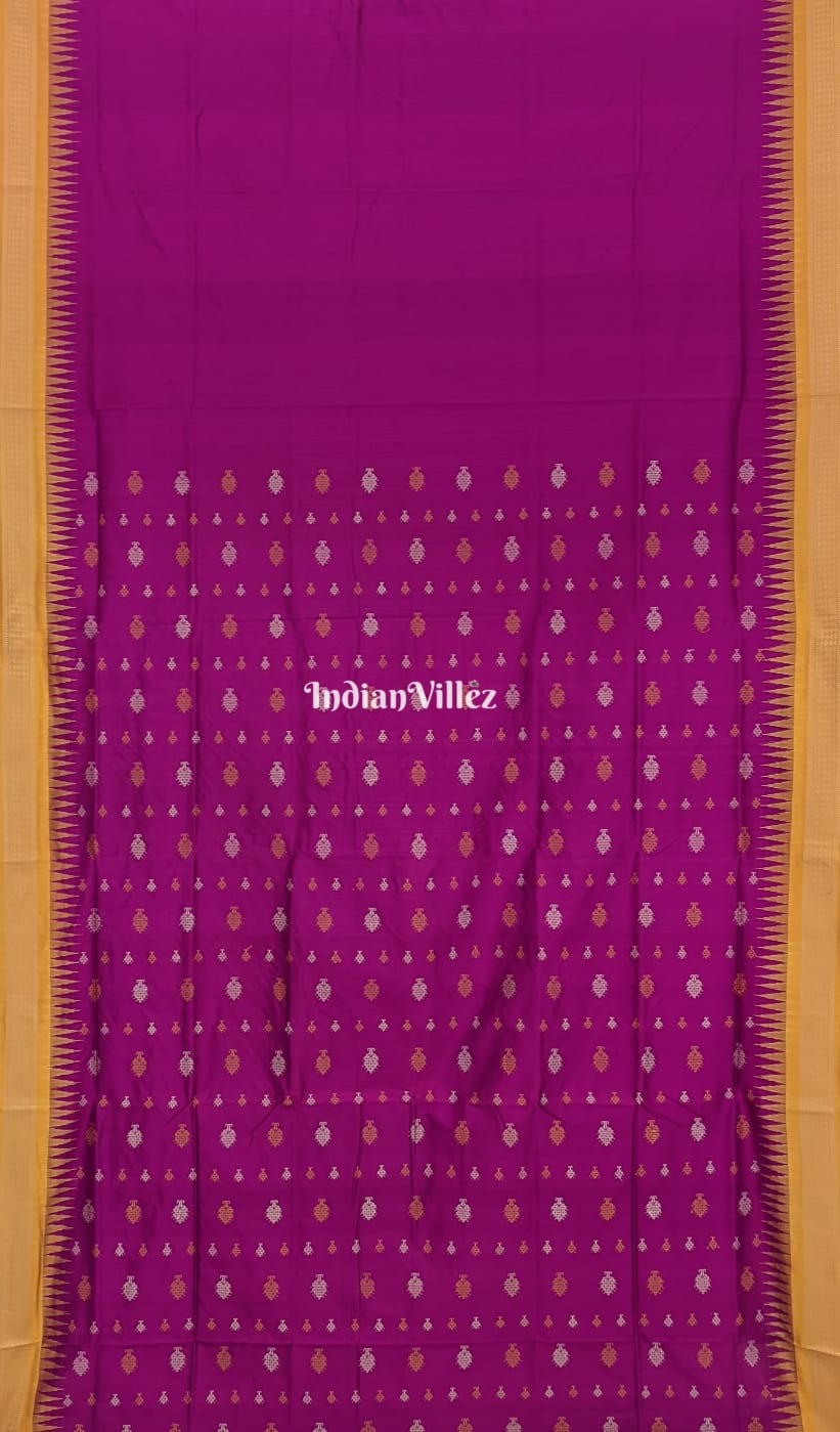 Magenta Banyan Tree Motif Sambalpuri Silk Saree