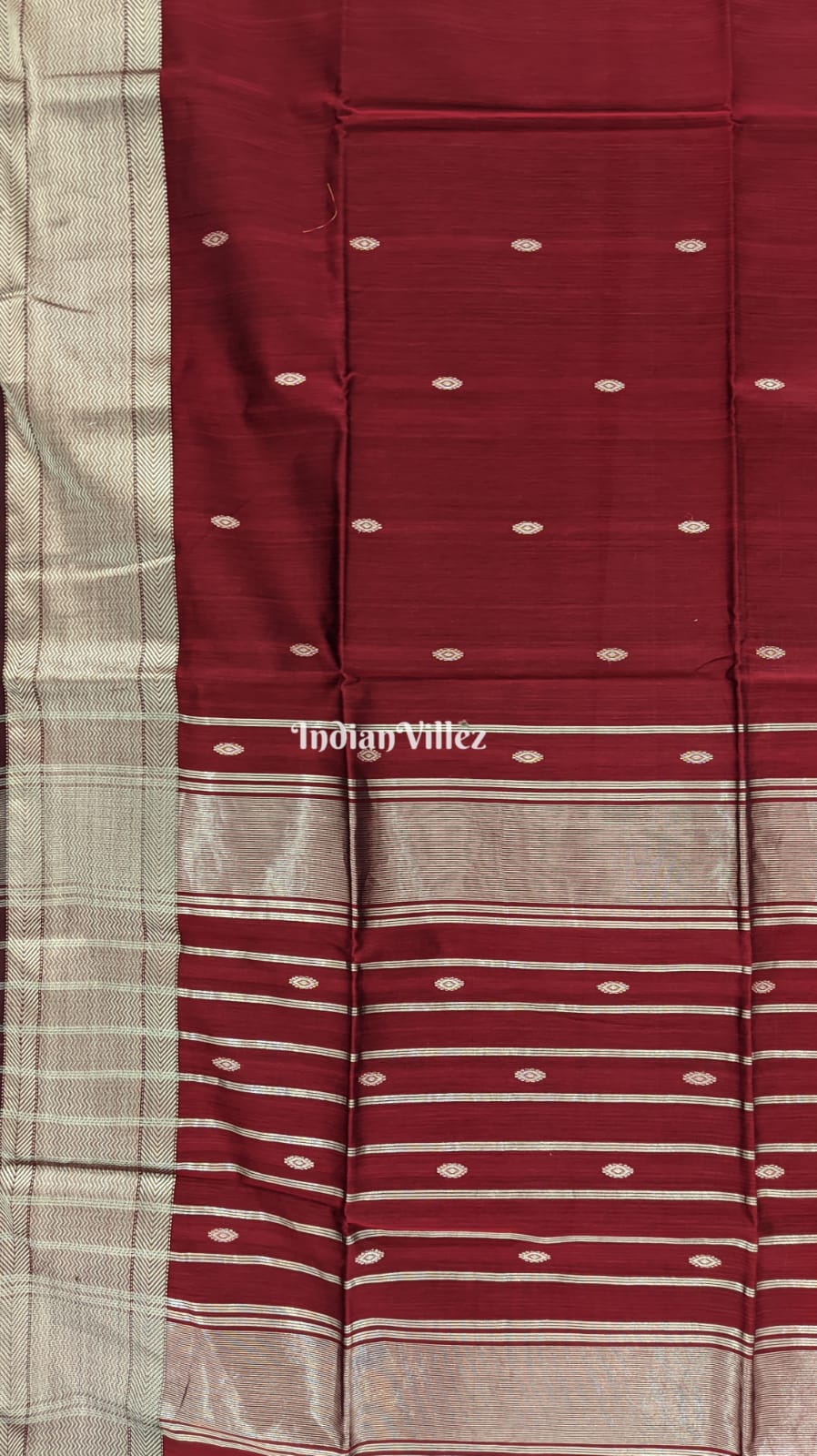 Dark Maroon Maheshwari Handloom Cotton* Silk Saree