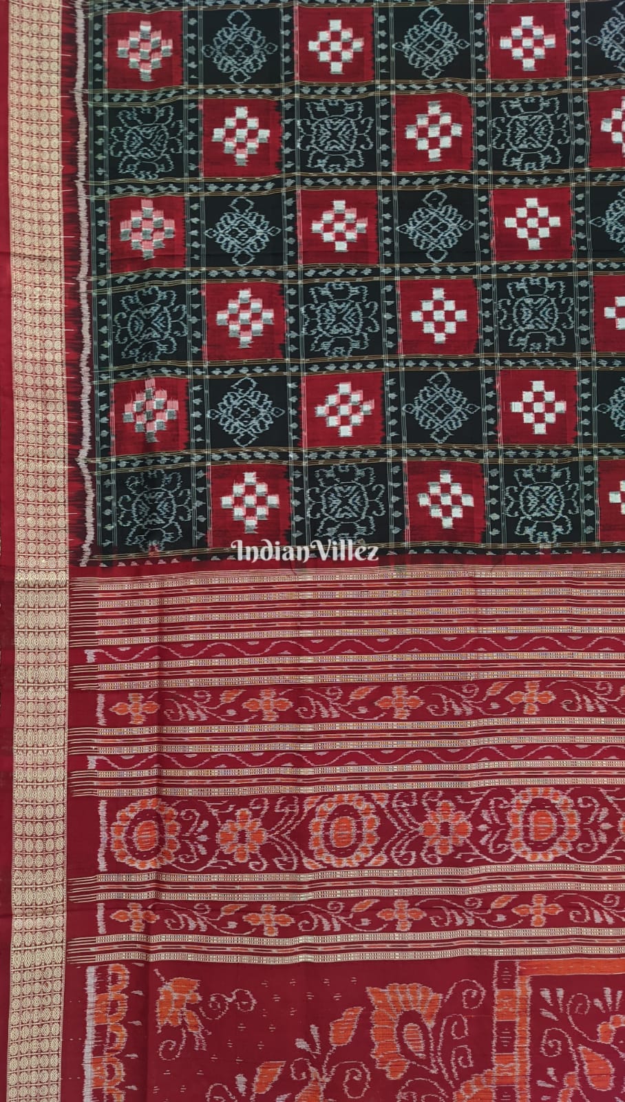 Black Red Body Pasapali Sambalpuri Silk Saree
