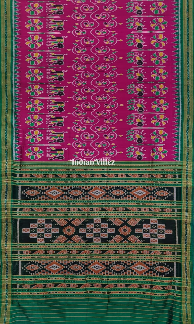 Rani Pink Odisha Ikat Khandua Silk Saree