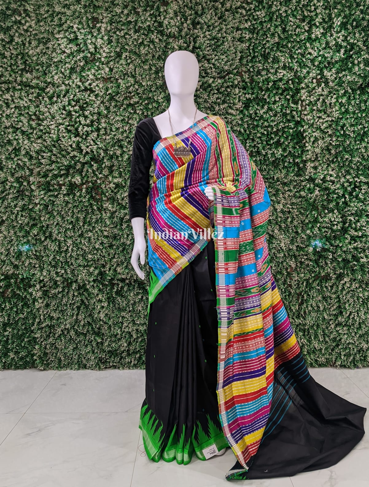 Unique Black with Multicolor Anchal Berhampuri Silk Saree
