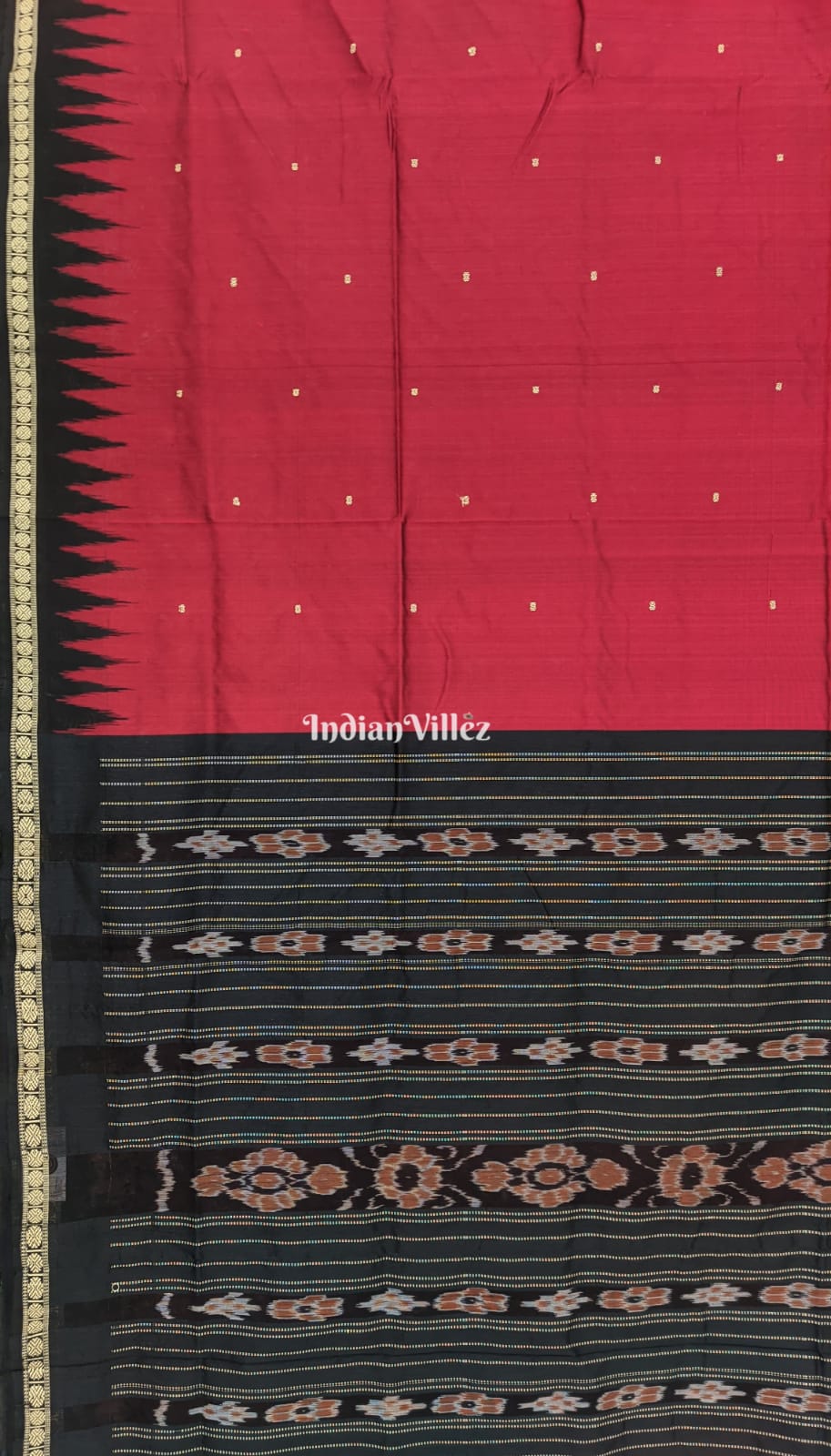 Red Black Odisha Ikat Bomkai Silk Saree