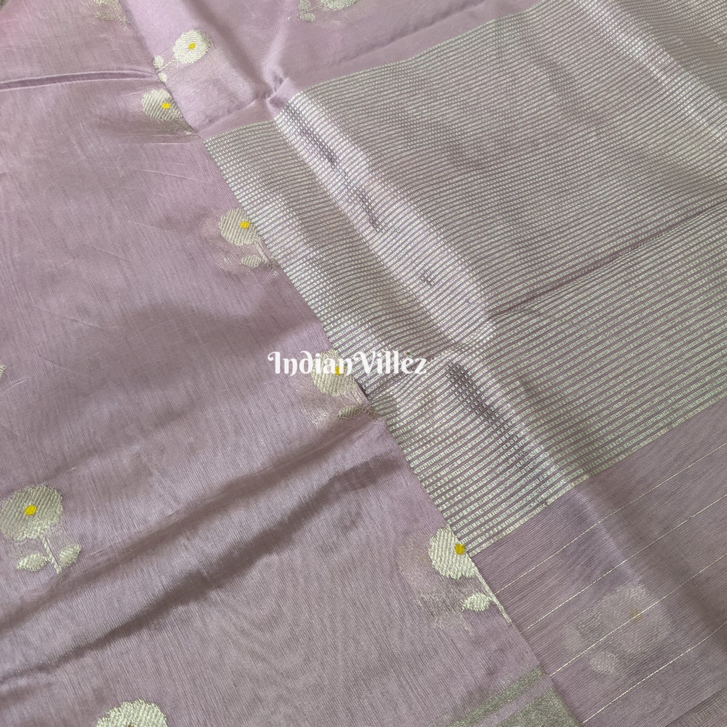 Onion Color with Flower Design Chanderi Pure Katan Silk Saree