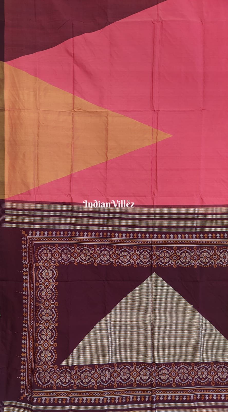 Peach Pyramid Odisha Handloom Ikat Sambalpuri Silk Saree