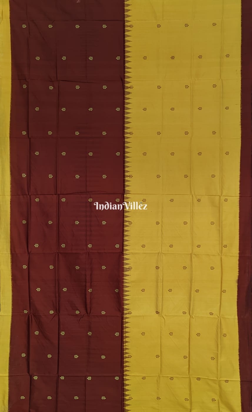 Mustered Yellow & Maroon Bomkai Sambalpuri Contemporary Silk Saree