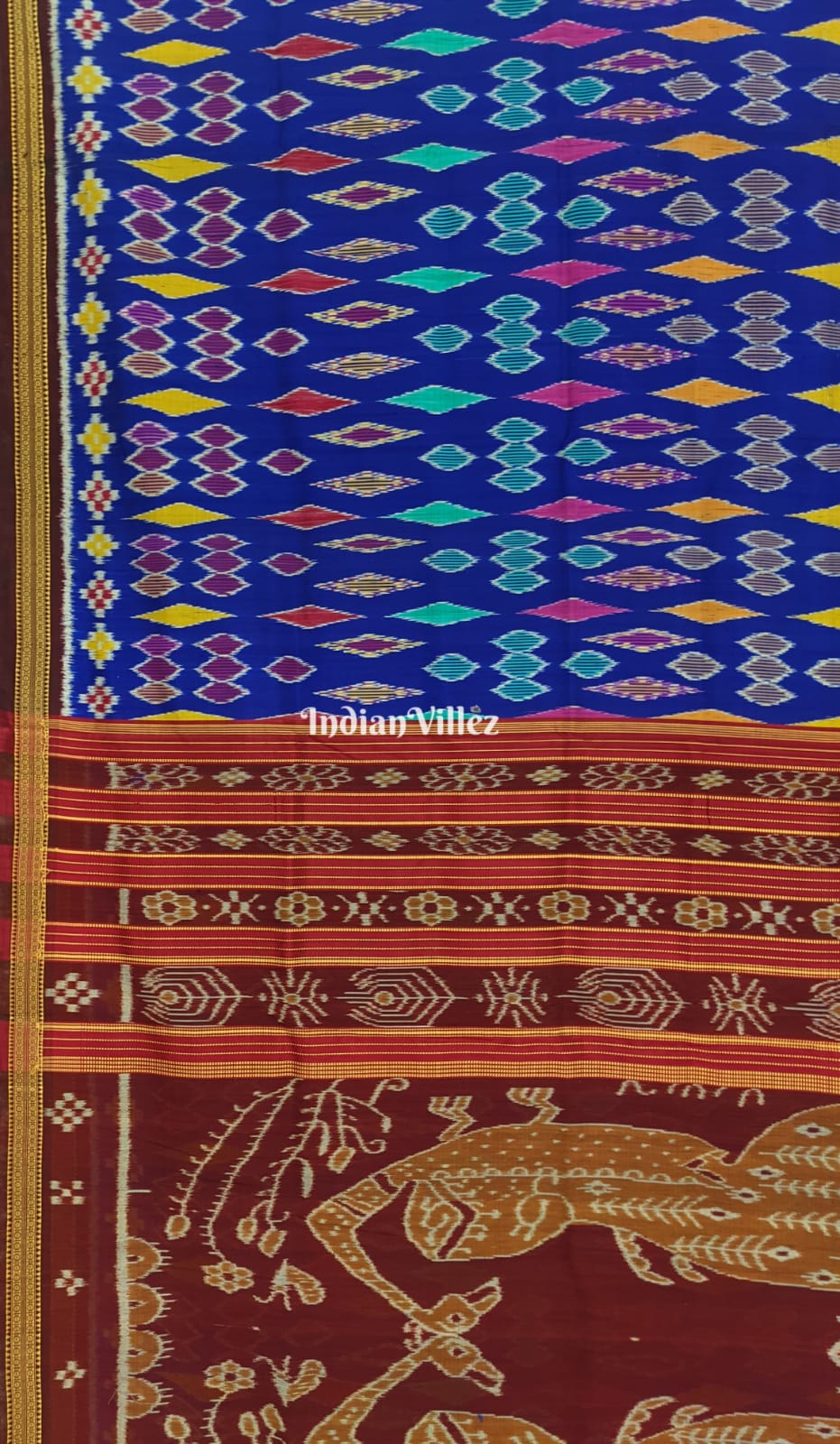 Multi Color Blue Base Odisha Ikat Khandua Silk saree