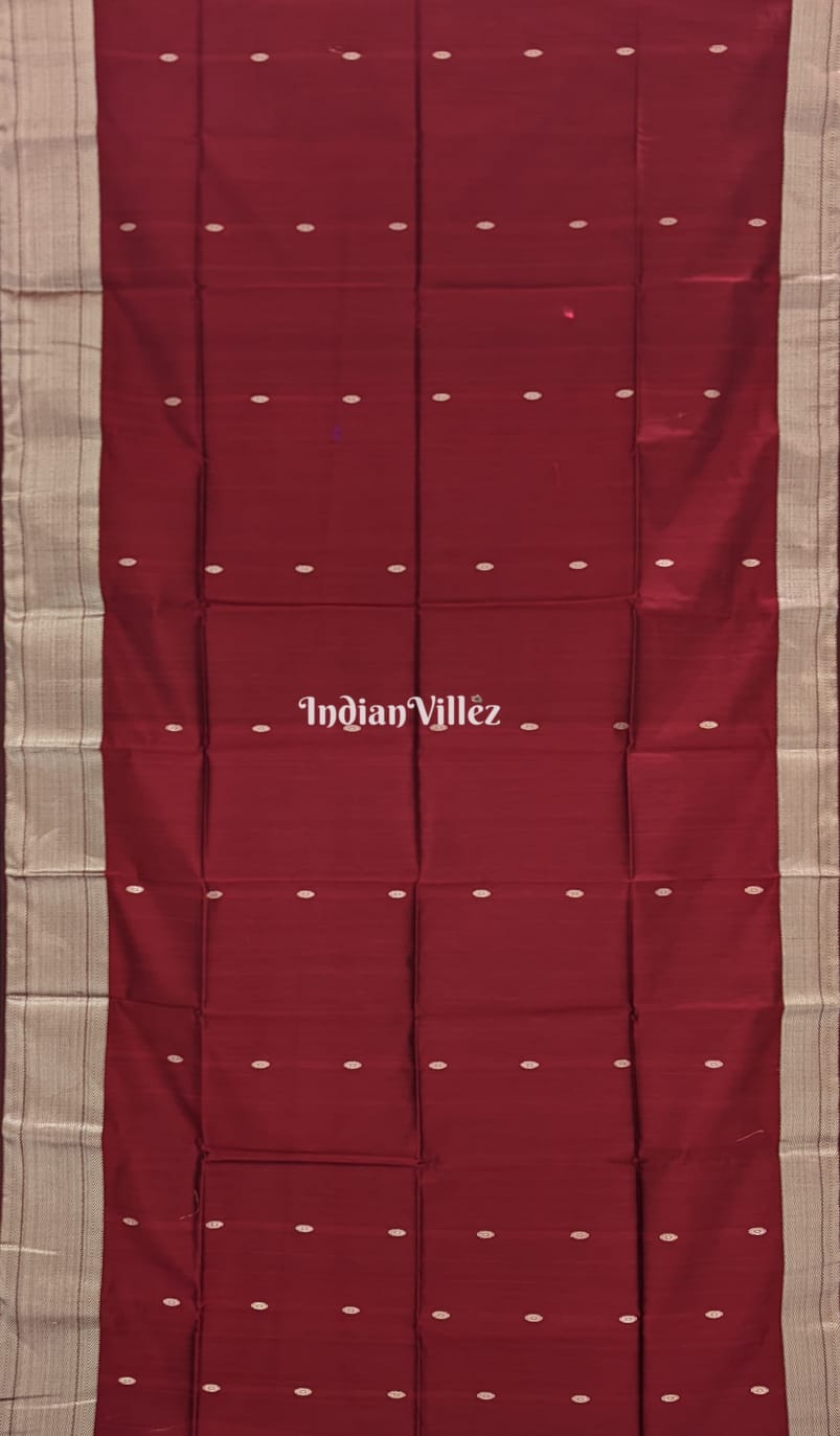 Dark Maroon Maheshwari Handloom Cotton* Silk Saree