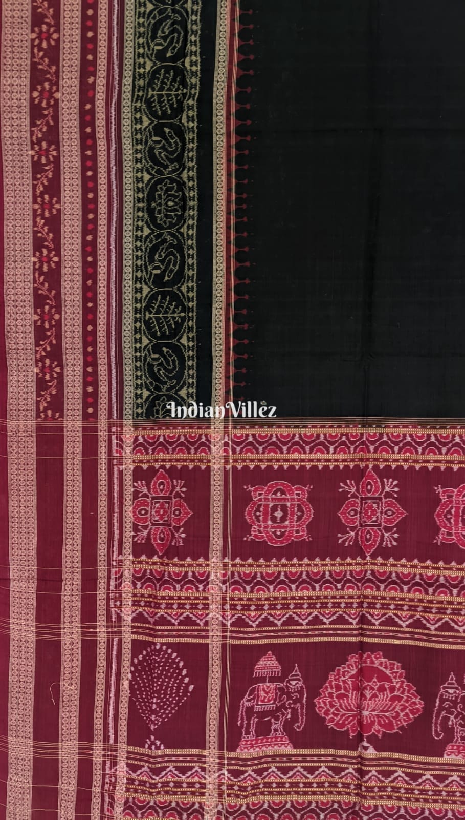 Exclusive Black Maroon Odisha Ikat Sambalpuri Cotton Saree