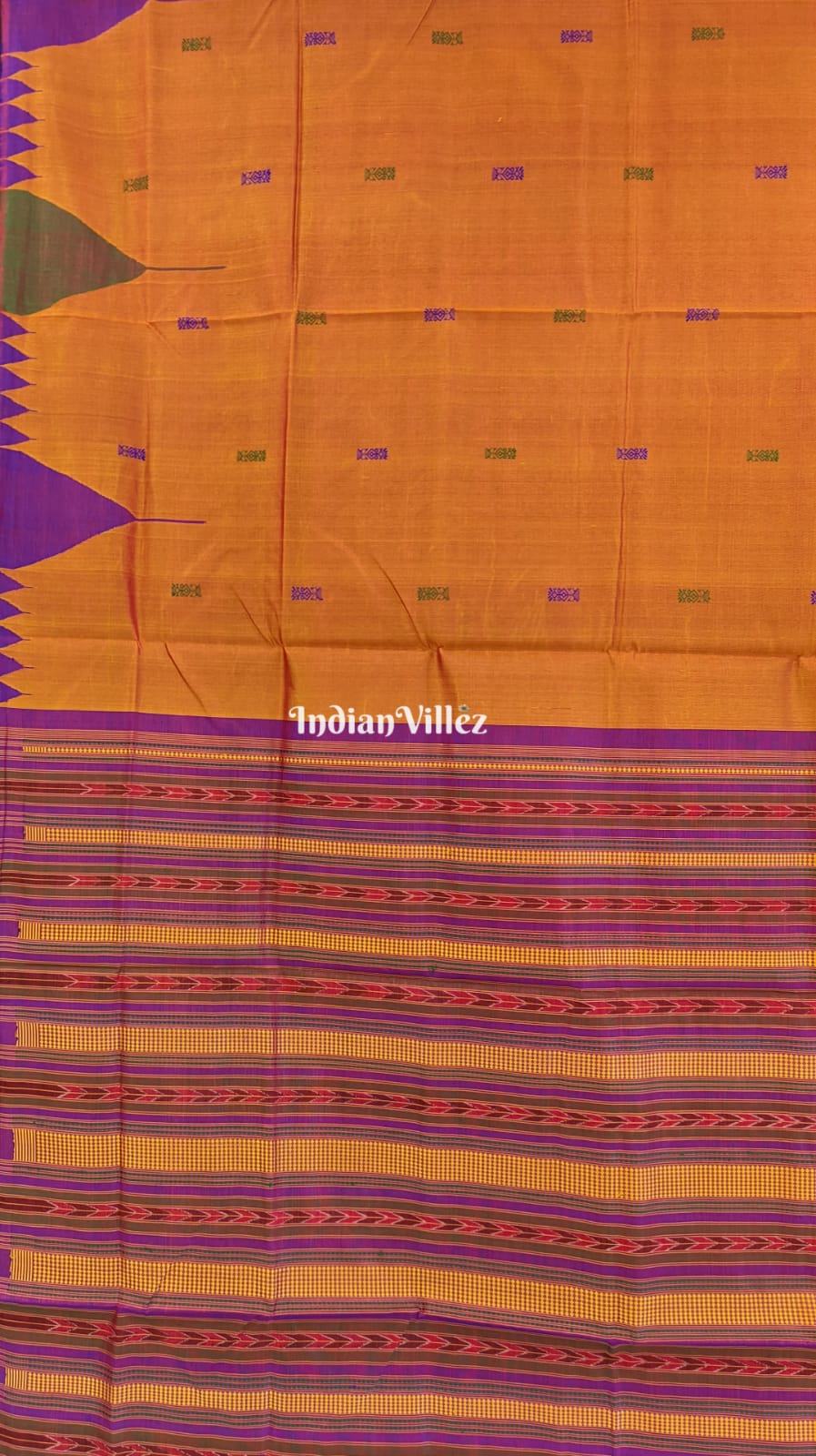 Golden Odisha Ikat Sambalpuri Tussar Silk Saree