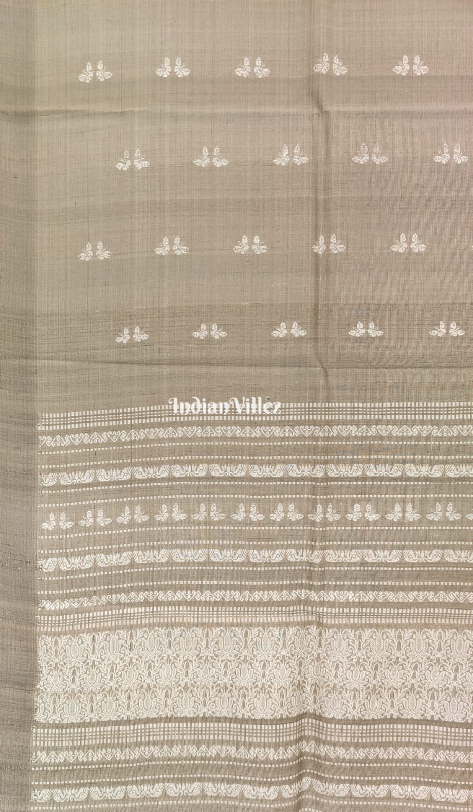 Grey Butterfly Design Gopalpur Tussar Silk Saree