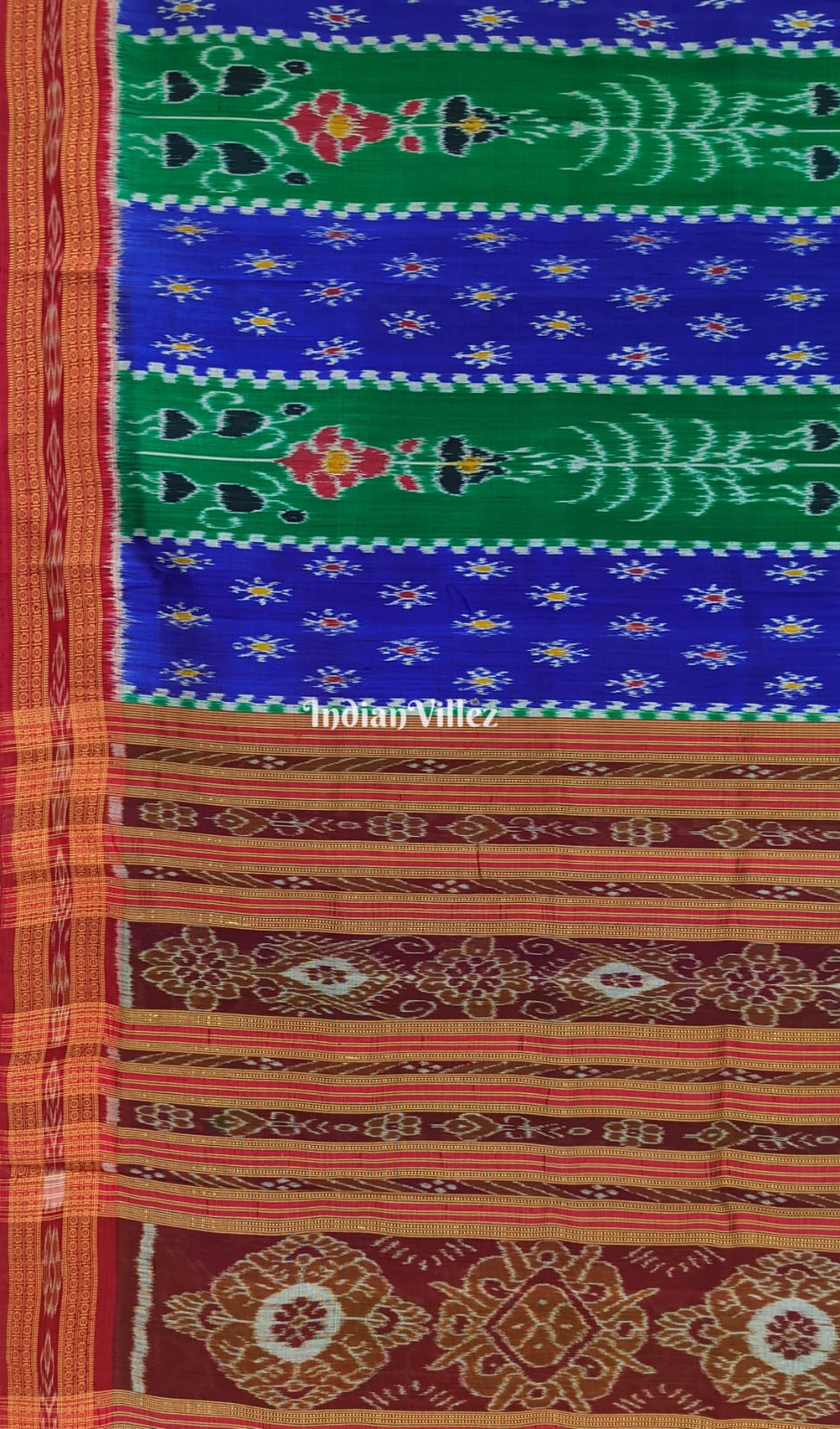 Green Blue Tribal & Mayur Chandrika Odisha Ikat Khandua Silk Saree