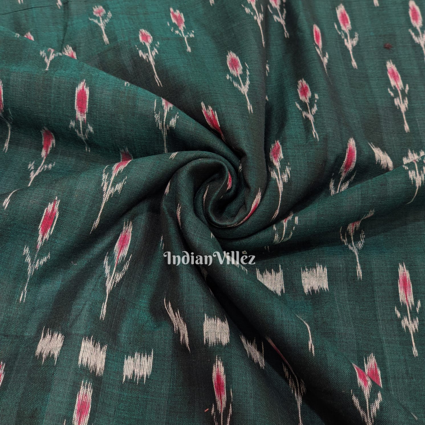 Dark Green Mayur Chandrika Odisha Ikat Cotton Fabric