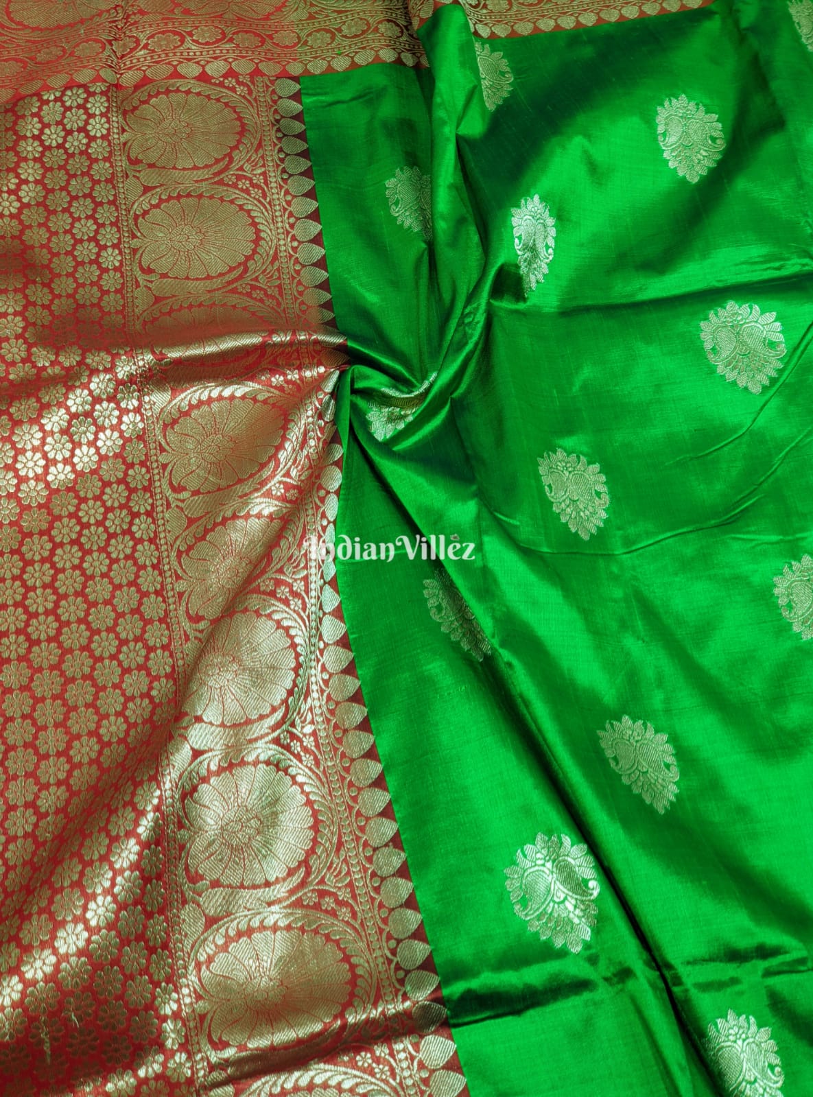 Parrot Green Banarasi Katan Silk Saree
