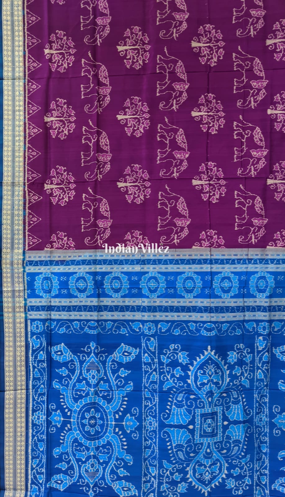 Violet Elephant Motif Sambalpuri Ikat Silk Saree