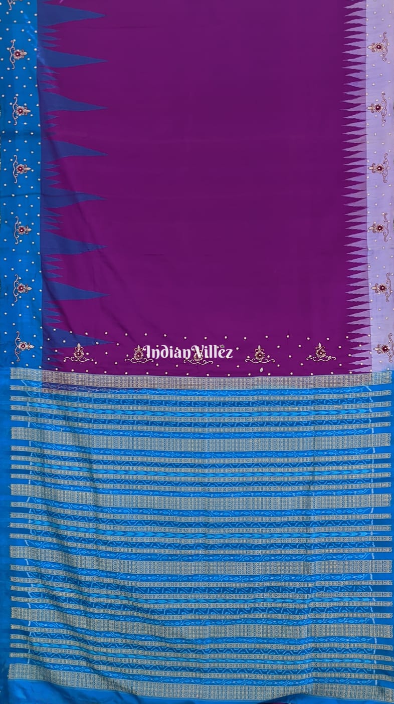 Purple Zardosi Work Sambalpuri Ikat Silk Saree