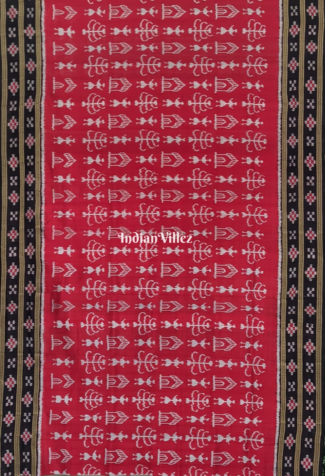 Red Double Border Pasapali Tribal Theme Khandua Silk Saree