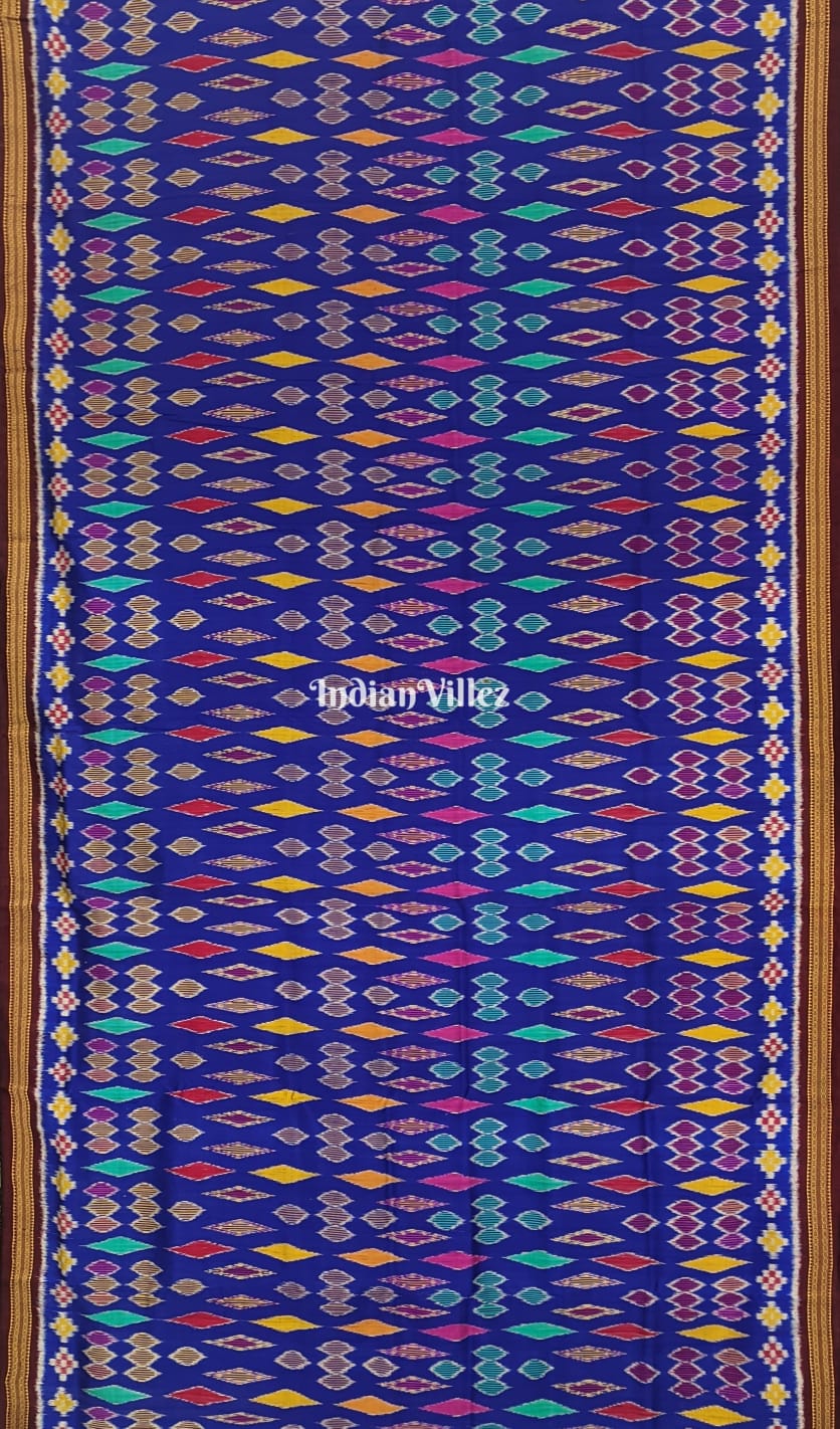 Multi Color Blue Base Odisha Ikat Khandua Silk saree
