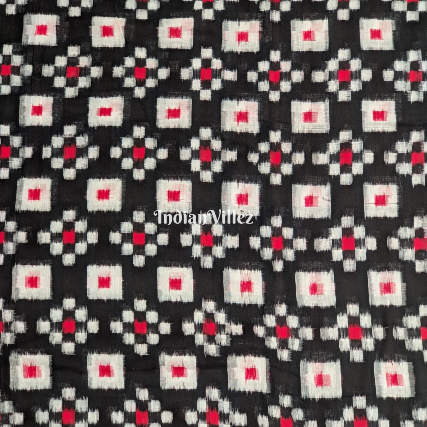 Black Pasapali Theme Sambalpuri Ikat Cotton Fabric