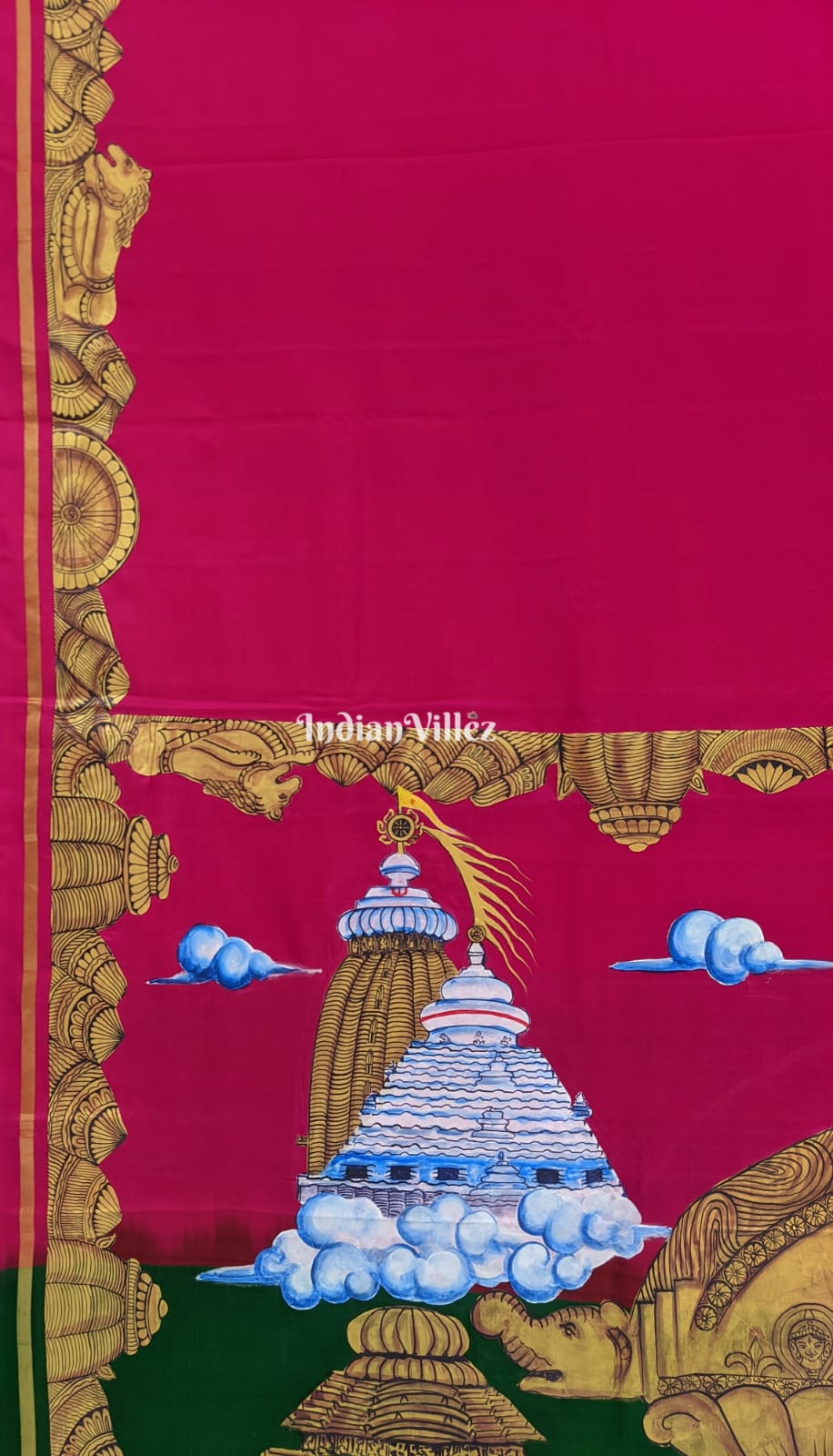 Royal Pink Green Odisha's Cultural Heritage Pattachitra Art on Kanjivaram Silk Saree