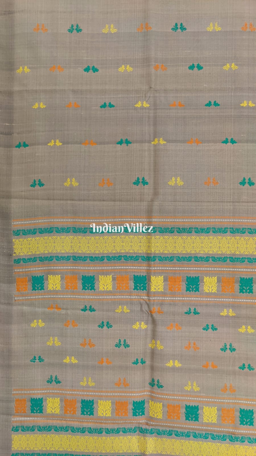 Grey Butterfly Motif Design Gopalpur Tussar Silk Saree