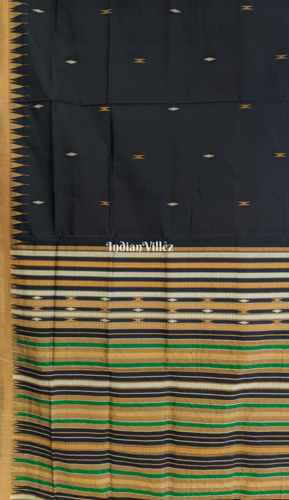 Black Golden Odisha Handloom Sambalpuri Ikat Silk Saree