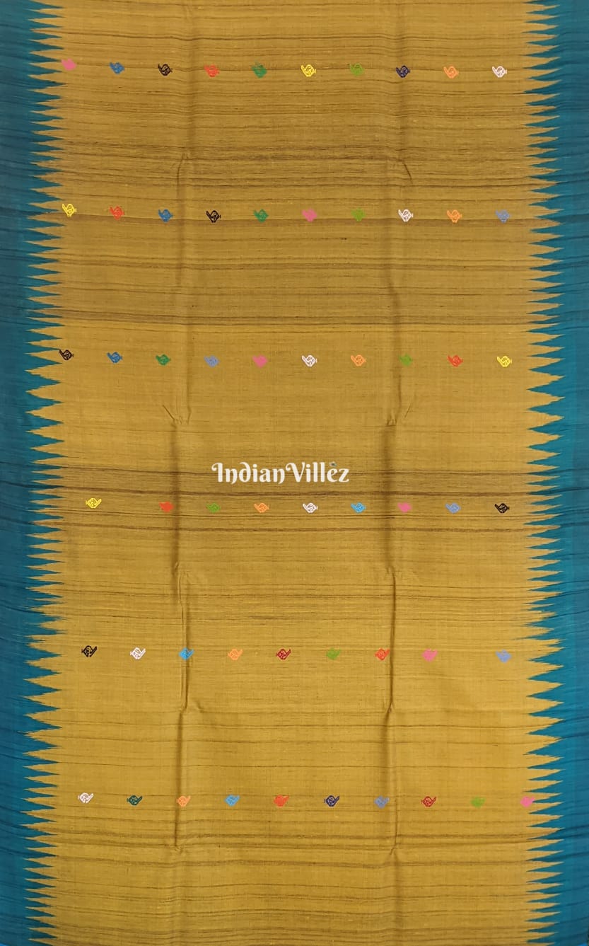 Mustard Color Fish Motif Double Pallu Gopalpur Tussar Silk Saree