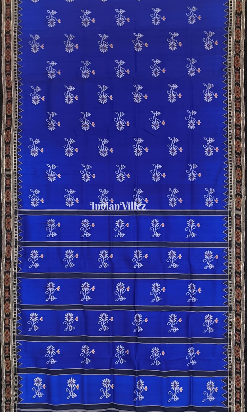Blue Floral Odisha Handloom Khandua Ikat Silk Saree