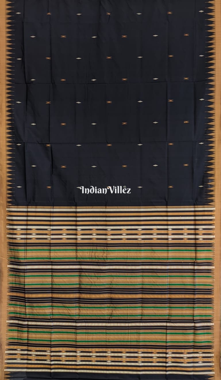 Black Golden Odisha Handloom Sambalpuri Ikat Silk Saree