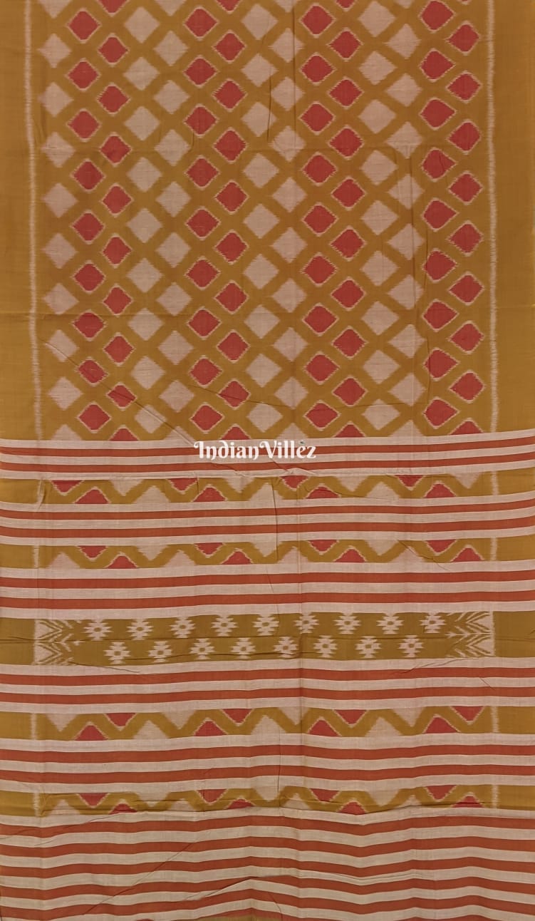 Chartreuse Green Sambalpuri Ikat Maniabandha Cotton Saree