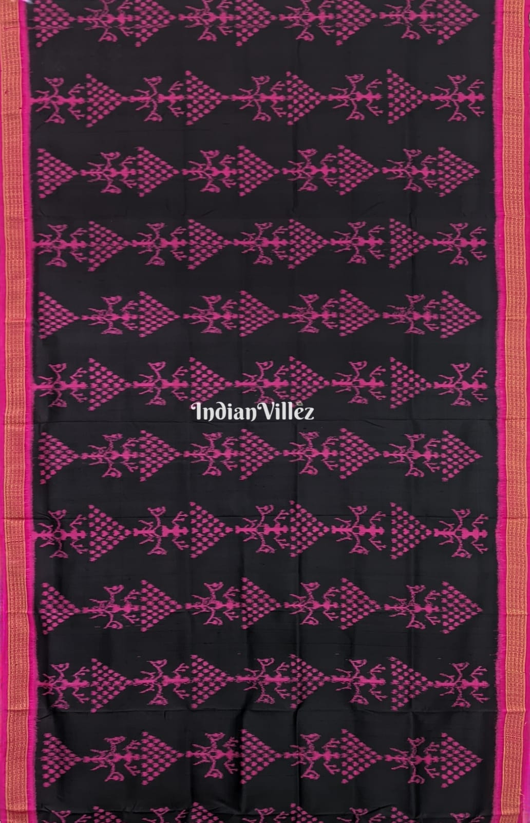 Black Pink Tribal Theme Odisha Ikat Khandua Silk Saree