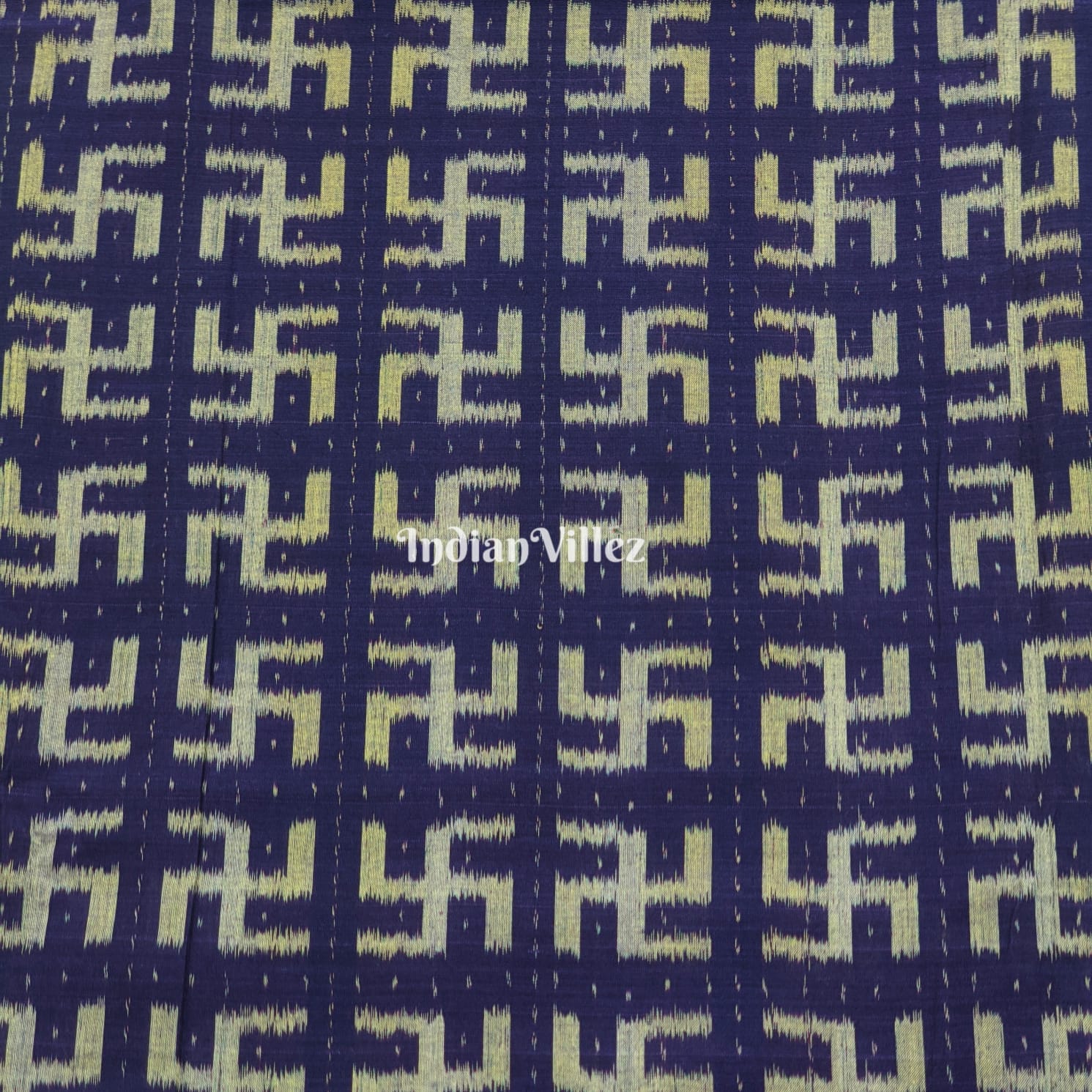 Blue Swastika Sambalpuri Ikat Cotton Fabric
