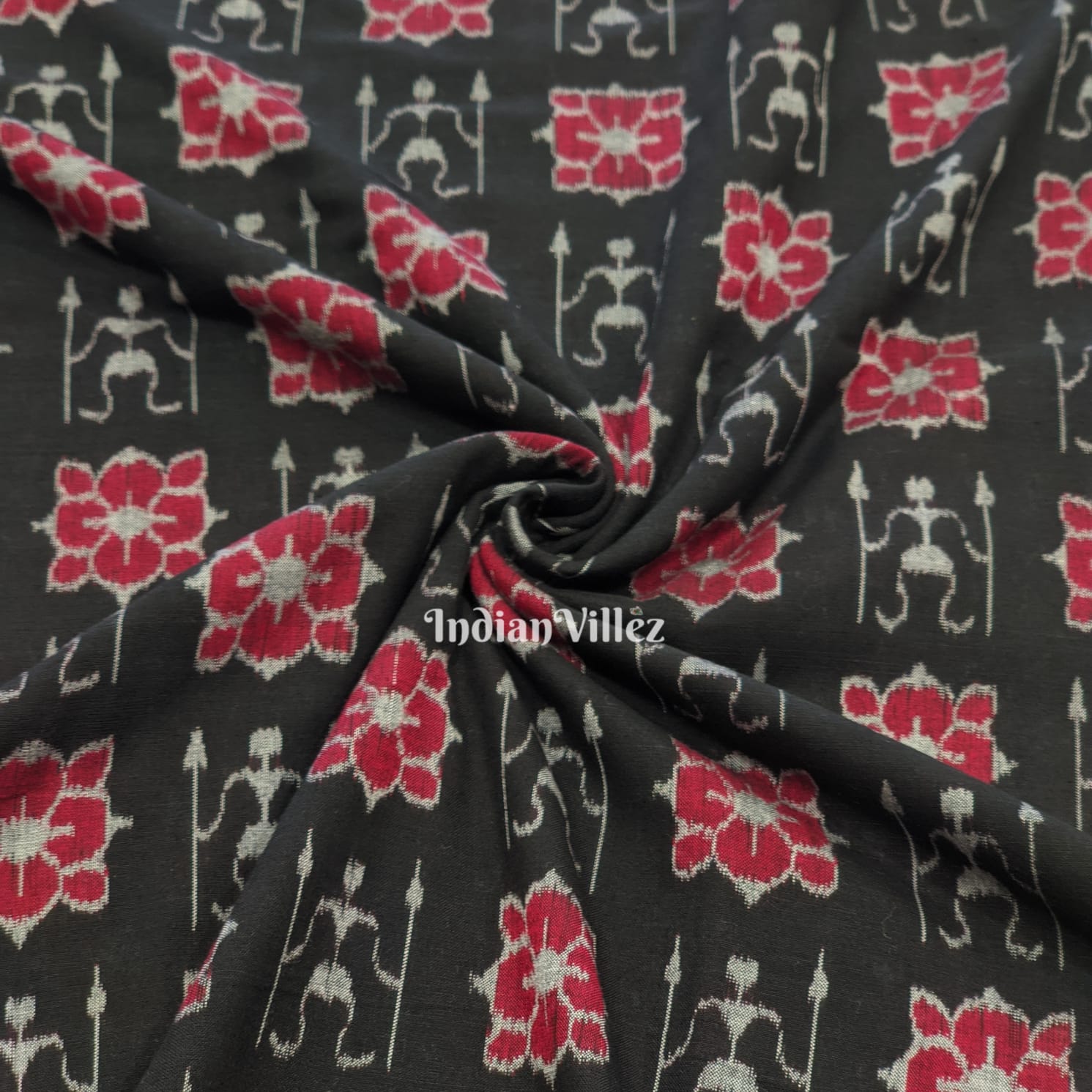 Black Flower Trial Theme Sambalpuri Cotton Dress Material