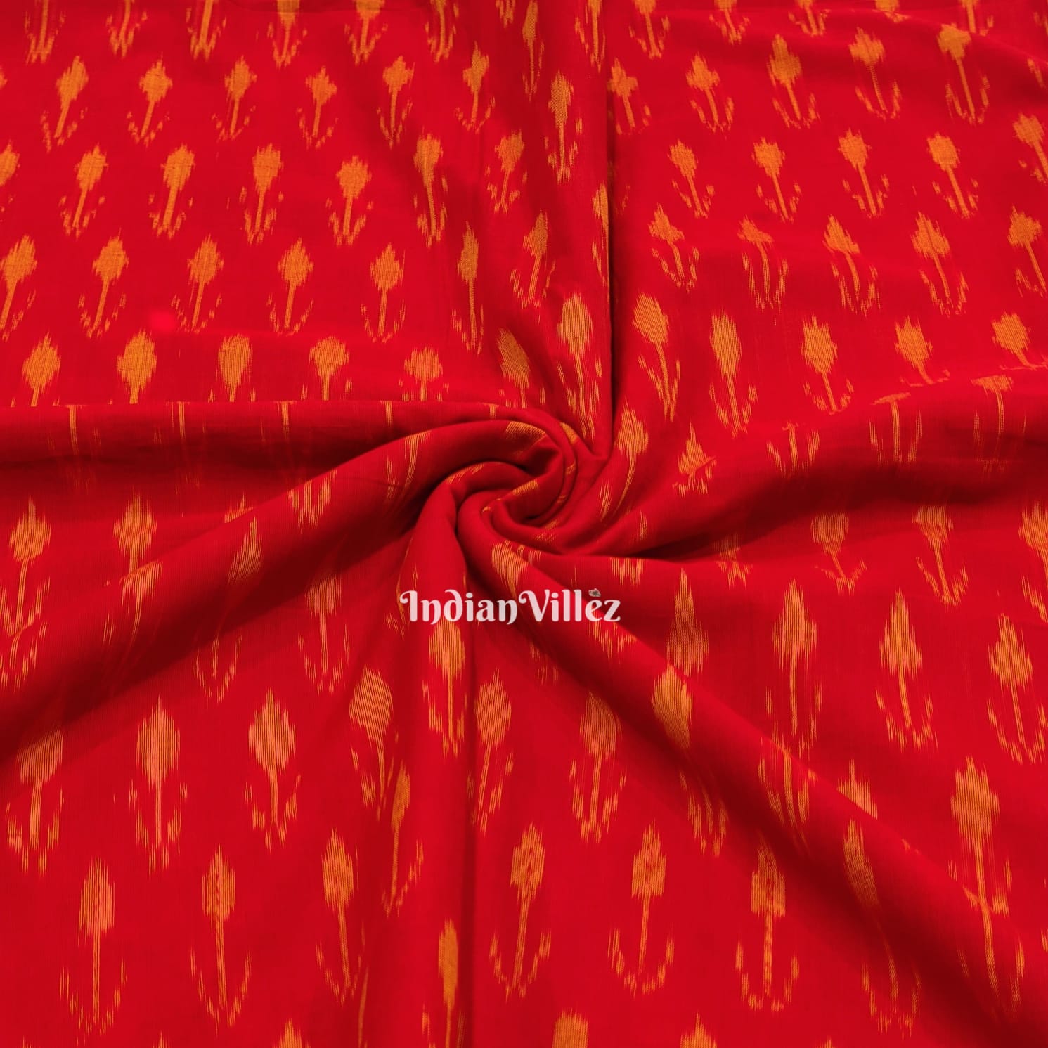 Red Handwoven Cotton Pochampally Ikat Fabric