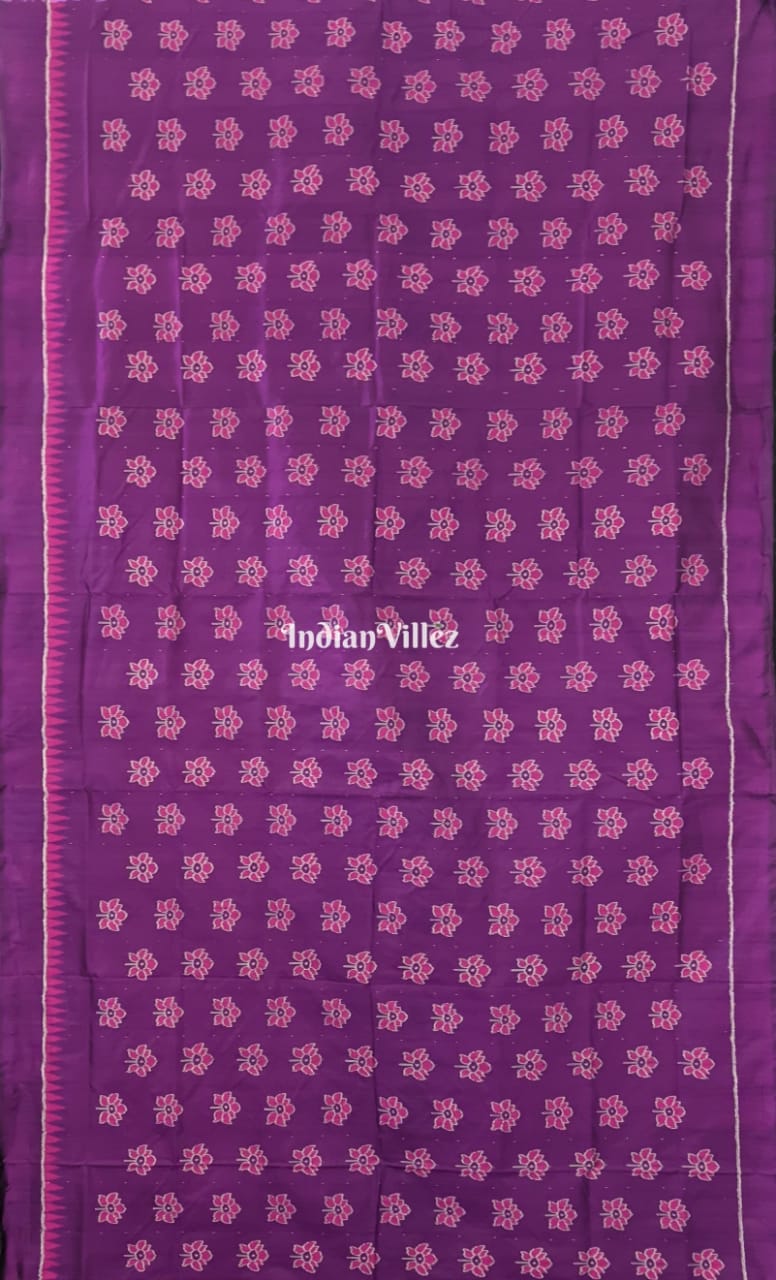 Magenta Lotus Design Contemporary Sambalpuri Silk Saree