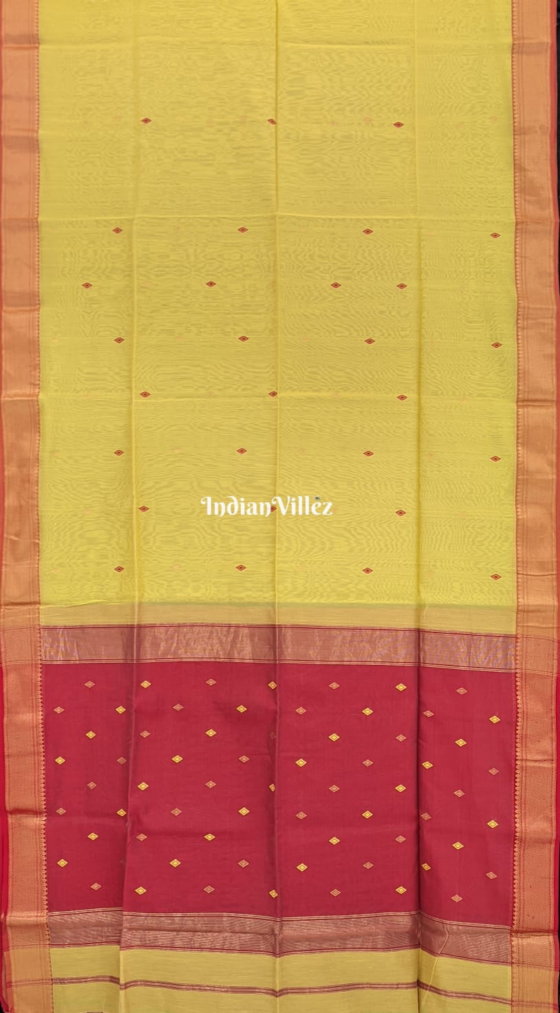 Yellow Maheshwari Handloom Cotton*Silk Saree