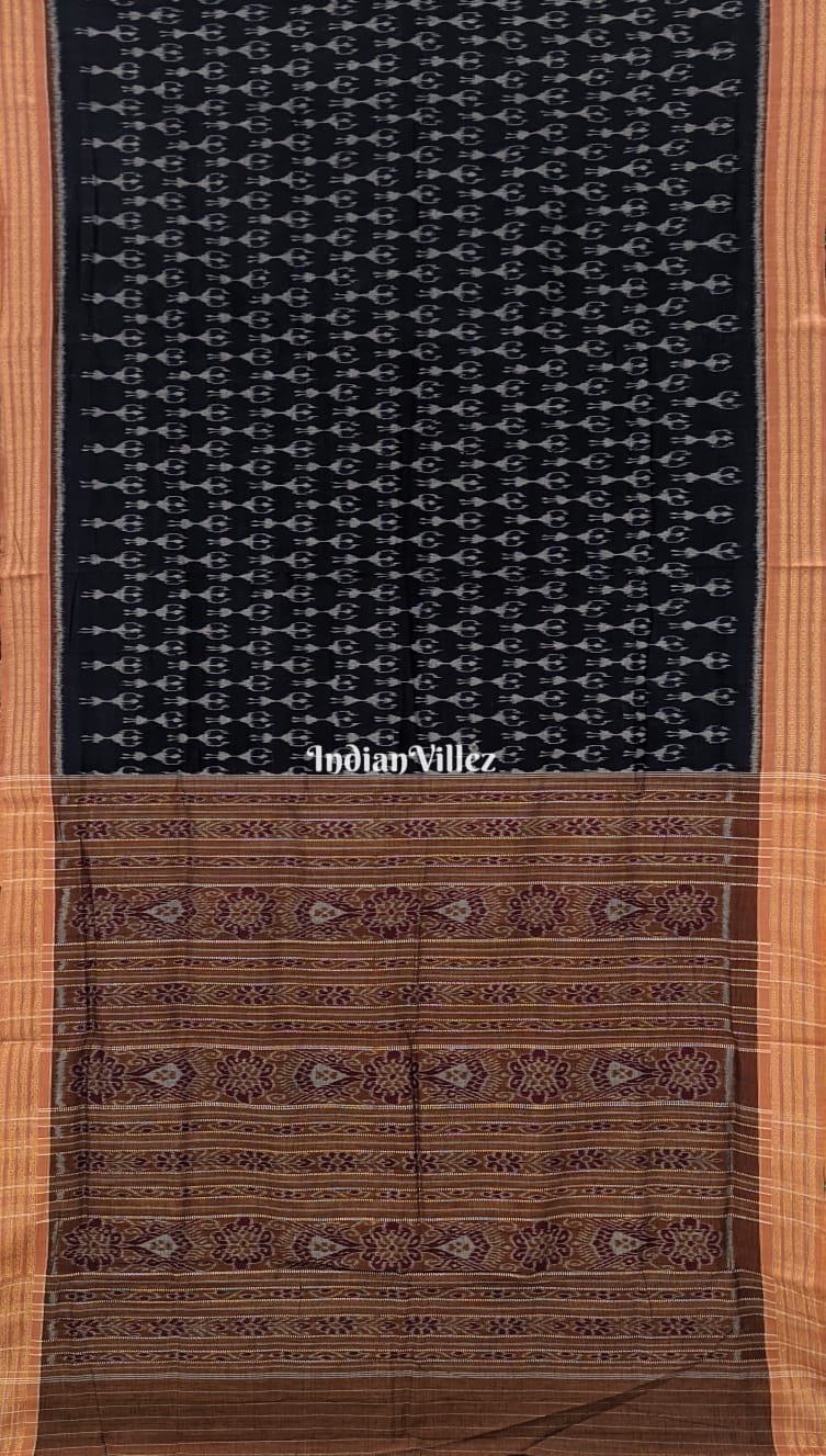 Black Tribal Theme Sambalpuri Ikat Maniabandha Cotton Saree