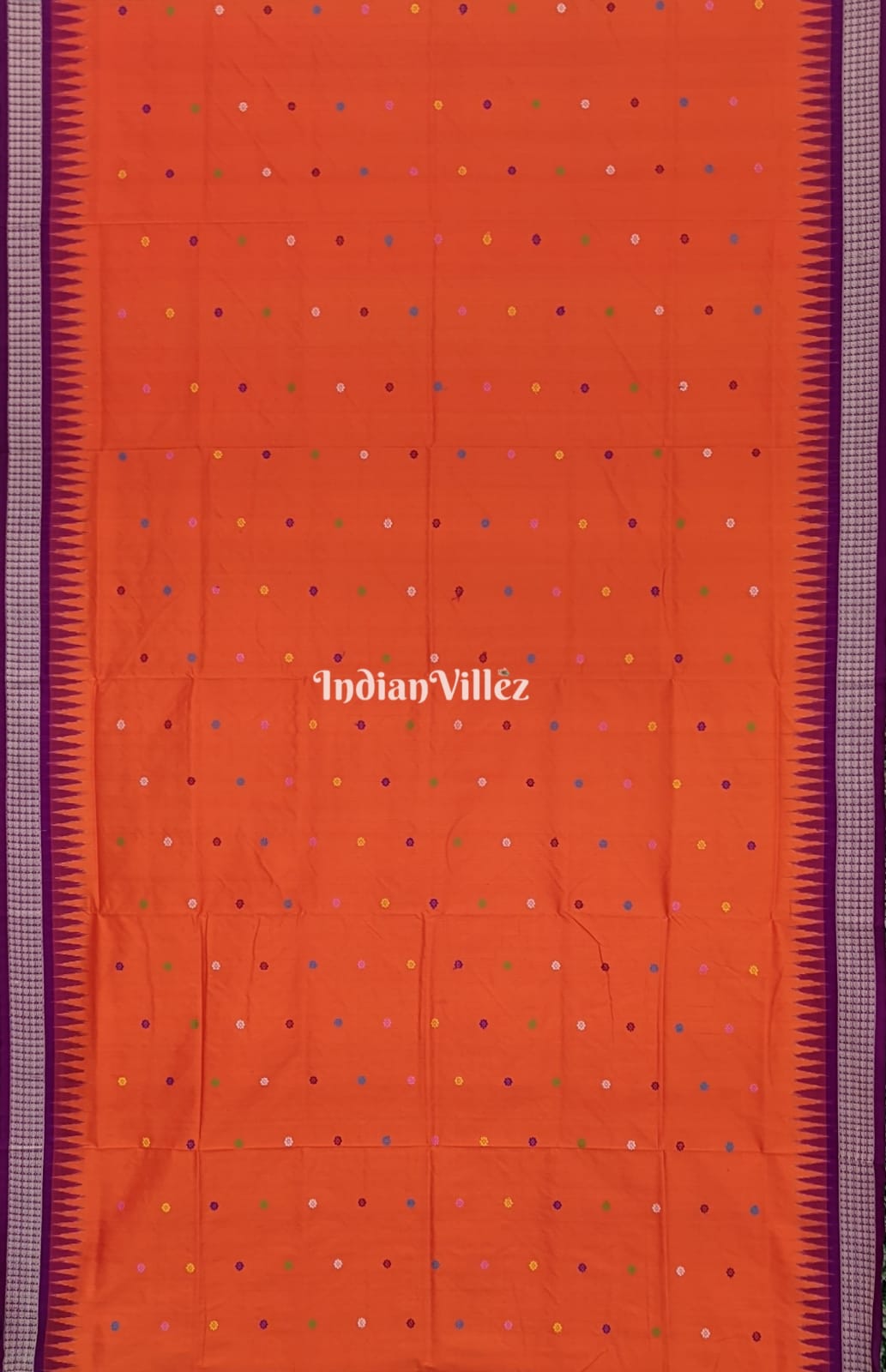 Orange Flower Motifs Sambalpuri Ikat Dolabedi Silk Saree