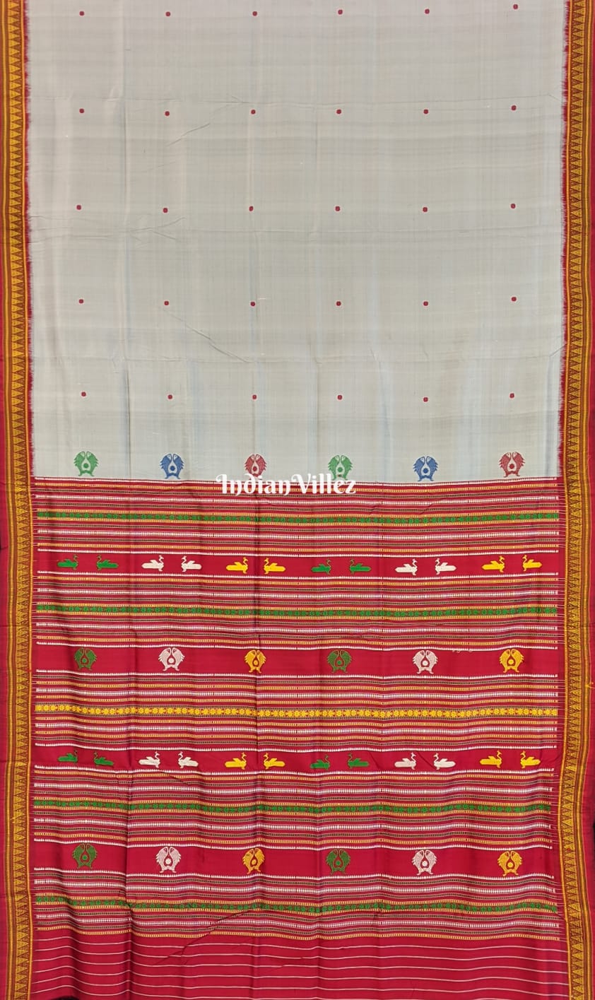 Pearl Grey Odisha Ikat Habaspuri Sambalpuri Silk Saree