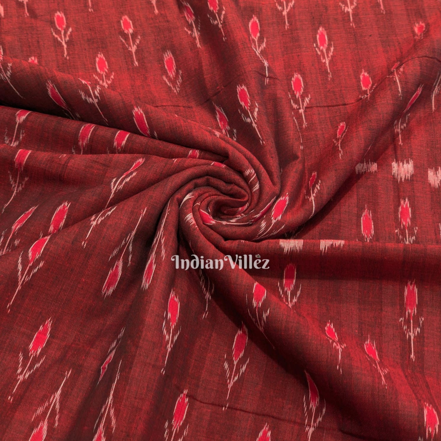 Maroon Mayur Chandrika Design Odisha Ikat Cotton Fabric