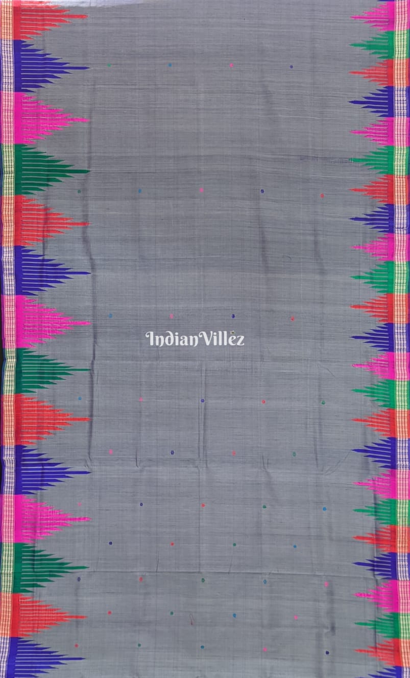 Steel Blue Berhampuri Double Palla Silk Handloom Saree