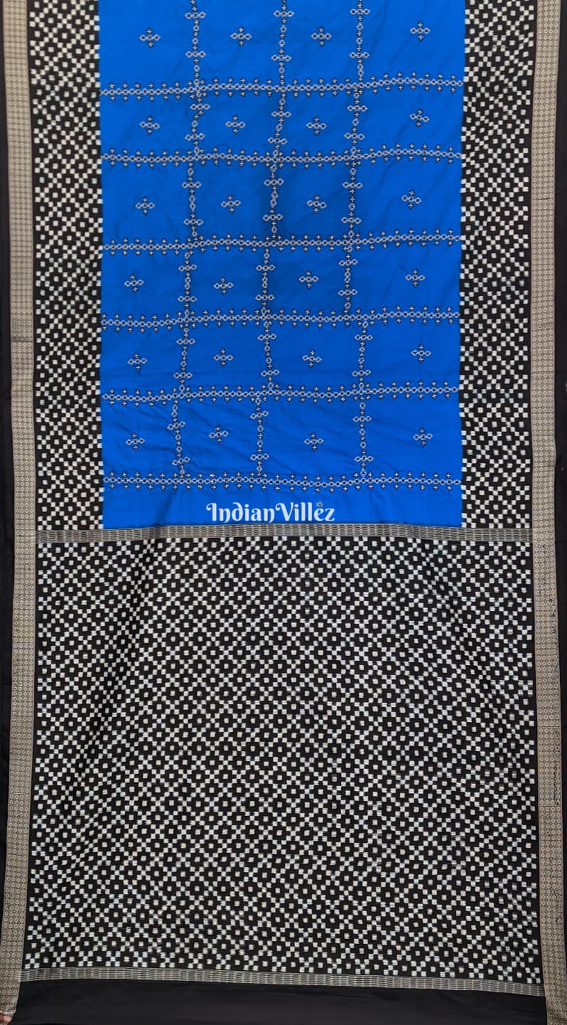 Malibu Blue Zardosi Pasapalli Sambalpuri Ikat Silk Saree