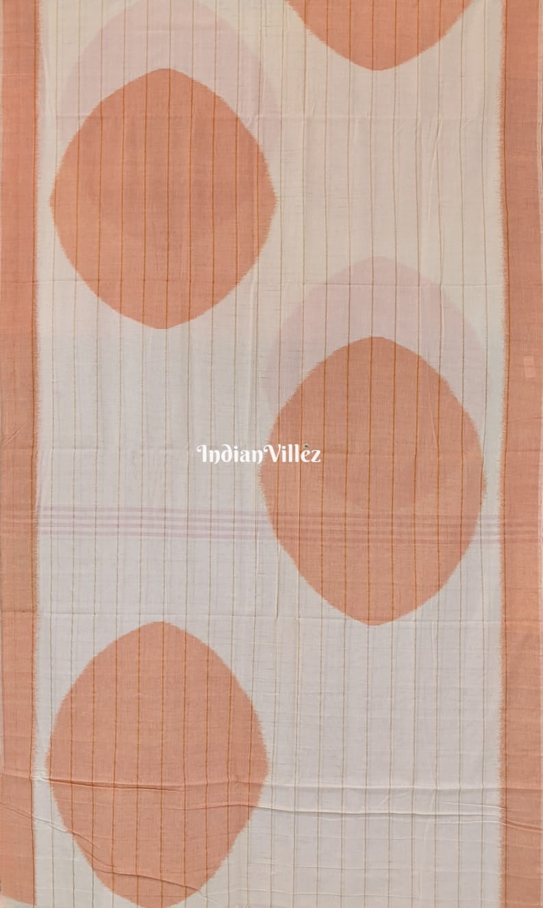 Light Orange Cream Moon Design Sambalpuri Ikat Maniabandha Cotton Saree