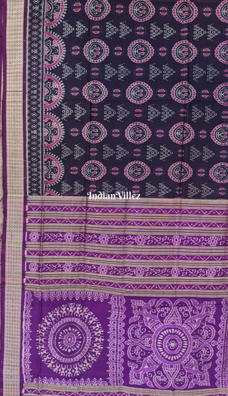 Violet Magenta Purple Laxmi Pada Jhoti Sambalpuri Ikat Silk Saree