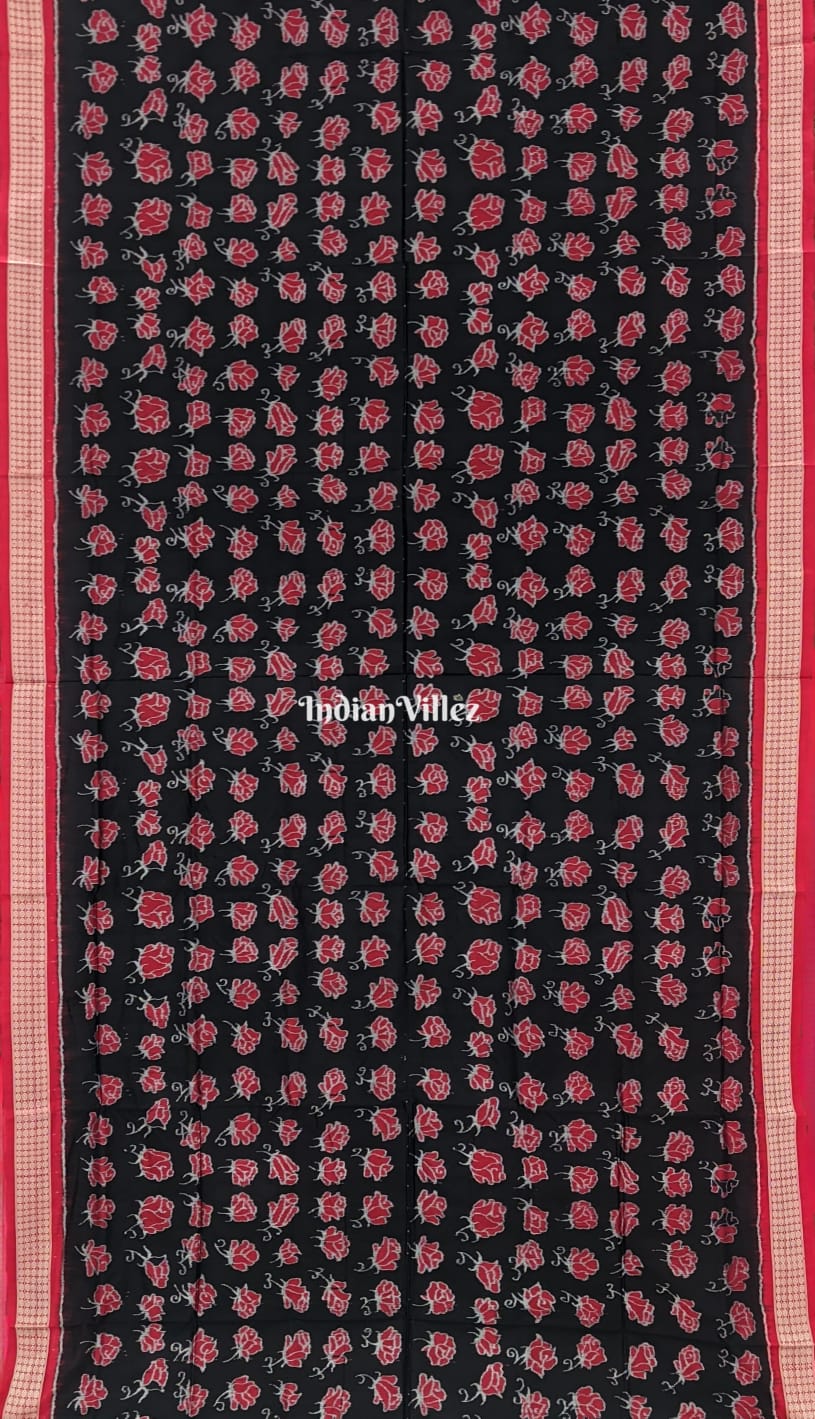 Black Rose Motif Sambalpuri Ikat Handloom Saree