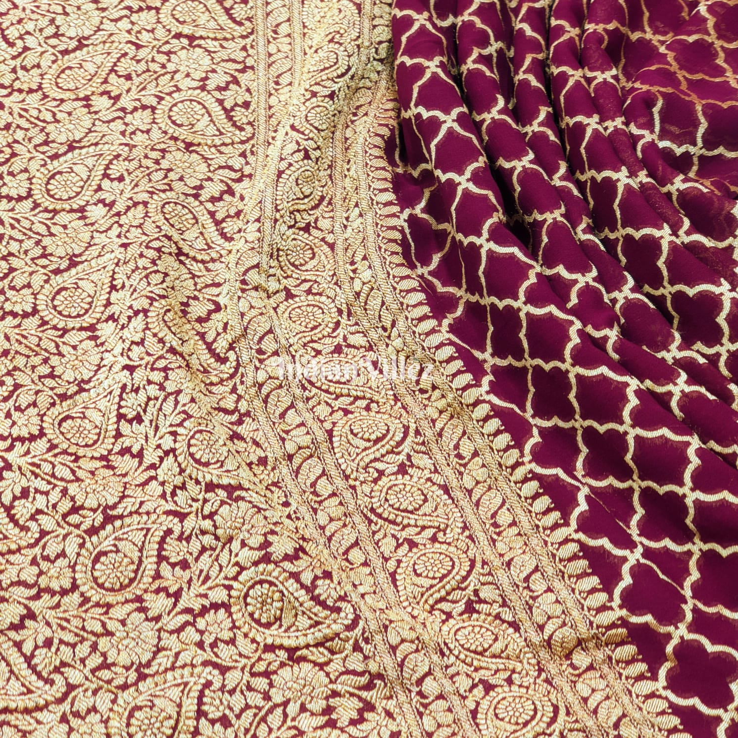 Magenta Banarasi Khaddi Georgette Saree