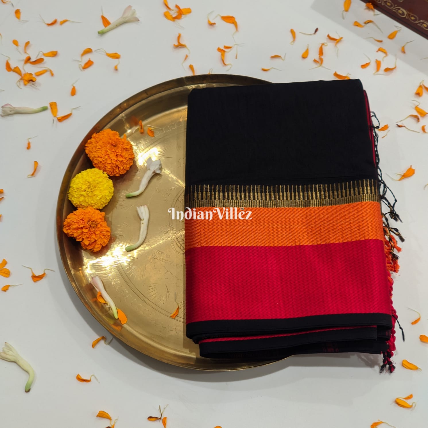 Black Maheshwari Cotton* Silk Saree