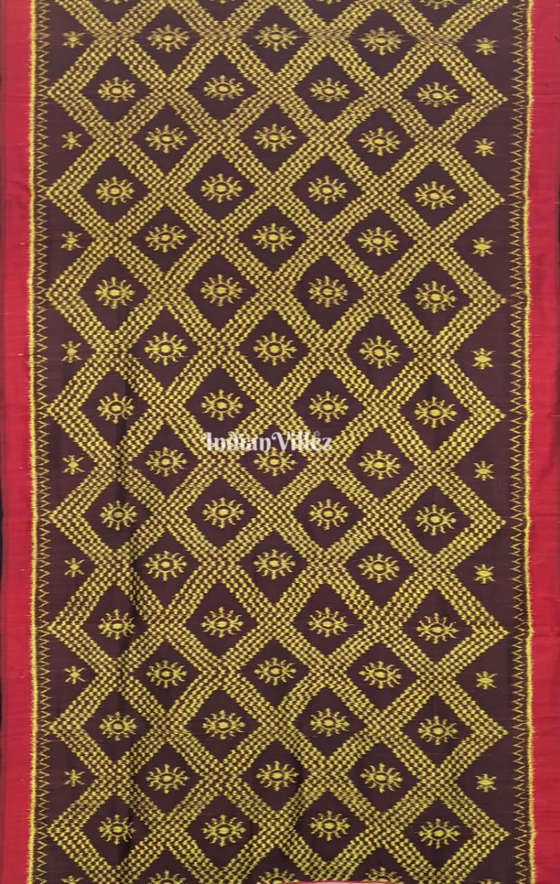 Brown Tarabali Ikat Odisha Handloom Silk Saree