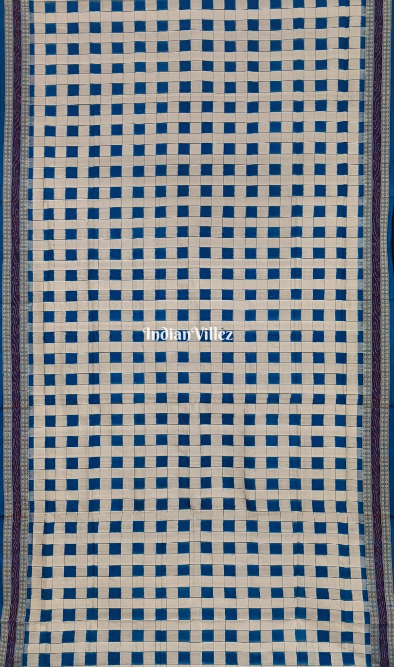 Blue and White Square Odisha Handloom Sambalpuri Silk Saree